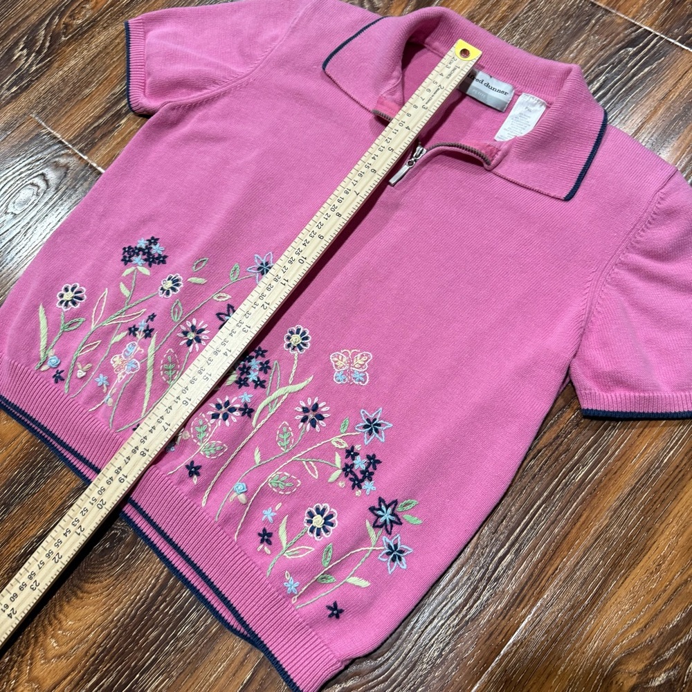 Alfred Dunner Women's Pink Floral Embroidered Quarter Zip Knit Sweater Petite XL - Picture 4 of 7